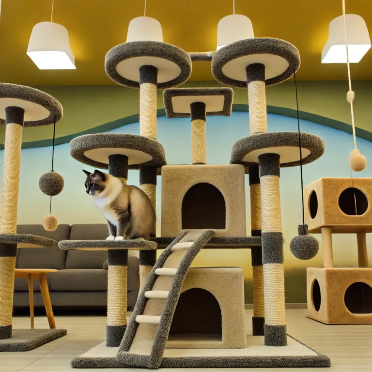Een combinatie van krabpaal en kattenhuis