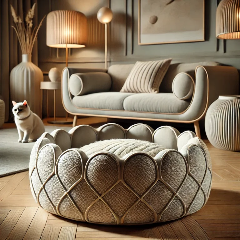 Een stijlvolle kattenmand met een decoratieve stijl