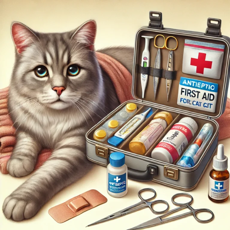 Zieke kat en EHBO-kit