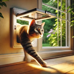 Vreemde kat door het kattenluik